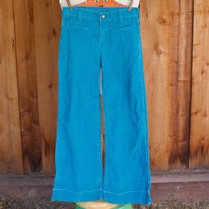 Vintage 70's JCPenny JrHi Kids Turquoise Corduroy Bellbottom Pants Size 8